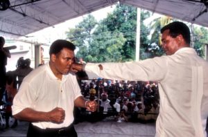 boxing-legend-muhamad-ali-l-and-cuban-boxing-legend-teofilo-stevenson-r-spar-jokingly-in-the-roberto-balado-box-ring-in-1996
